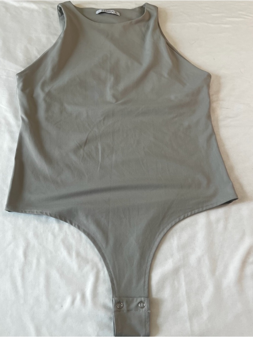 Reoria‎ Sleeveless Bodysuit Gray High Neck Double Lined Snap Closure Women’s L